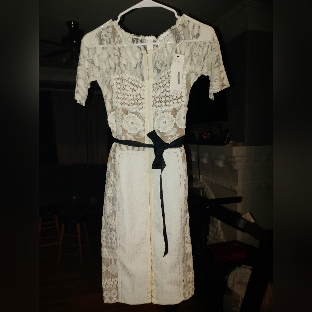 Byron Lars Cream and Black Lace Midi Dress